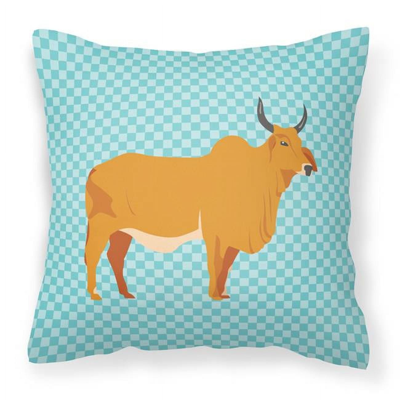 Picture of Carolines Treasures BB7999PW1818 Zebu Indicine Cow Blue Check Fabric Decorative Pillow, 18 x 18 in.