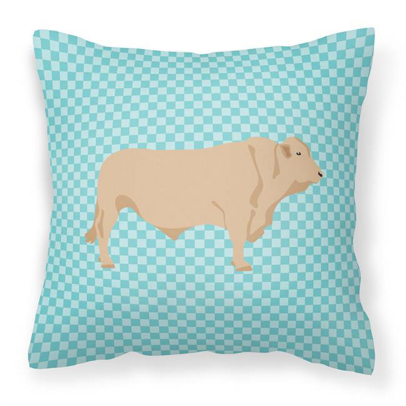 Charolais Cow Blue Check Fabric Decorative Pillow - 18 x 18 in.