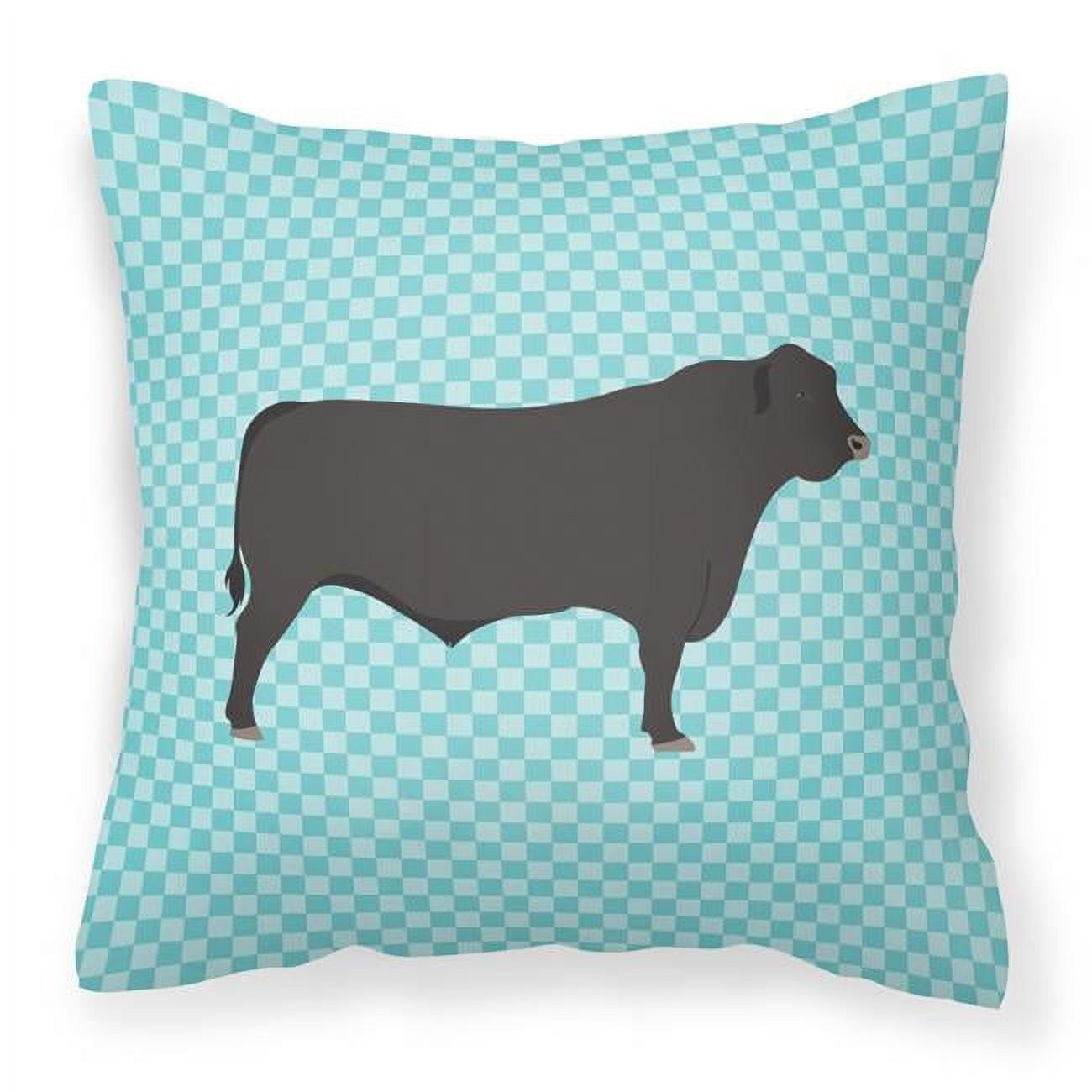 Black Angus Cow Blue Check Fabric Decorative Pillow - 18 x 18 in.