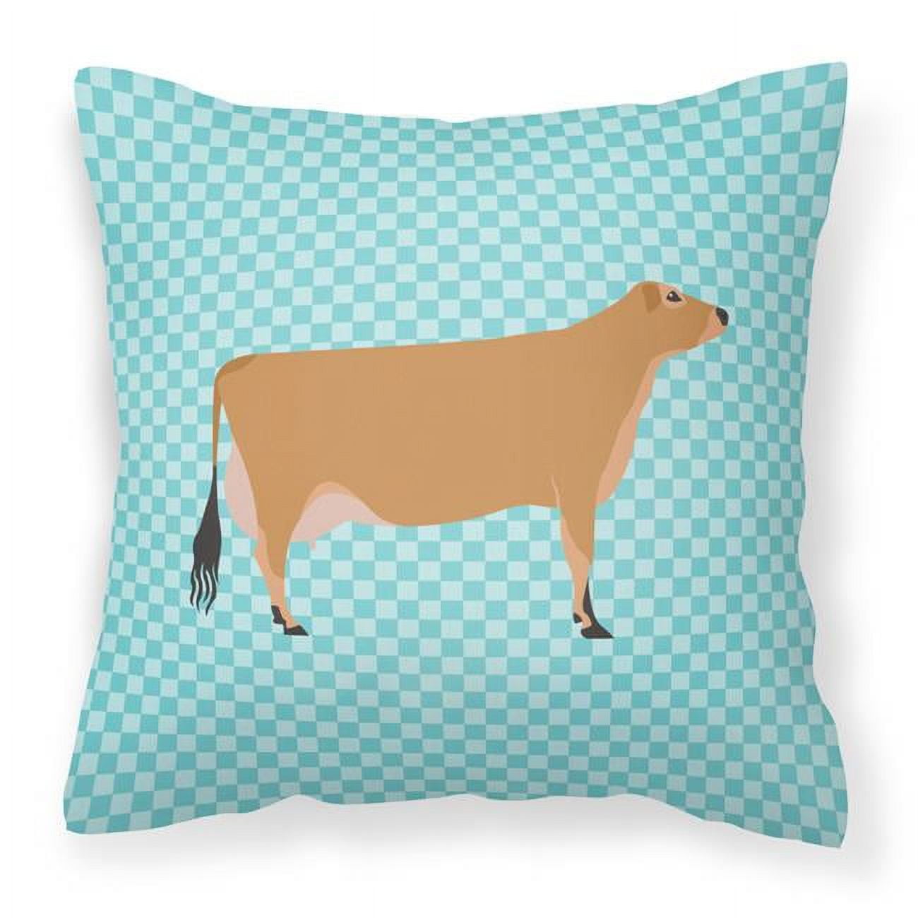 Jersey Cow Blue Check Fabric Decorative Pillow - 18 x 18 in.