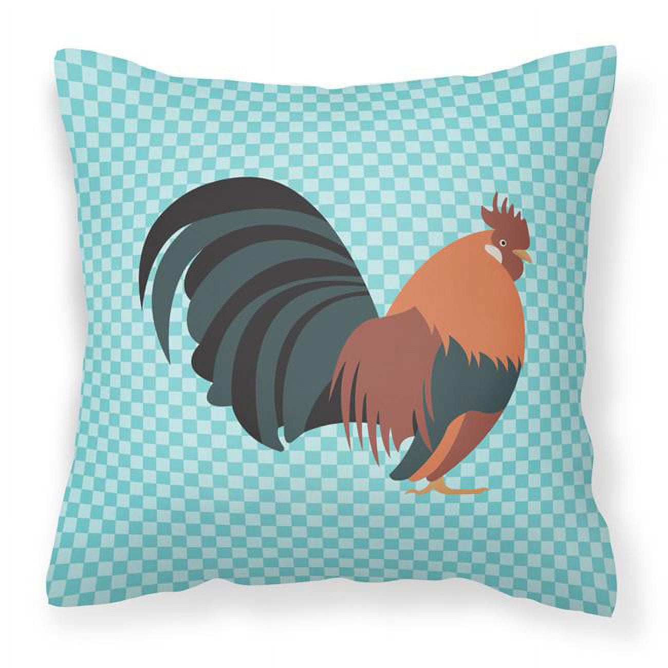 Dutch Bantam Chicken Blue Check Fabric Decorative Pillow - 18 x 18 in.