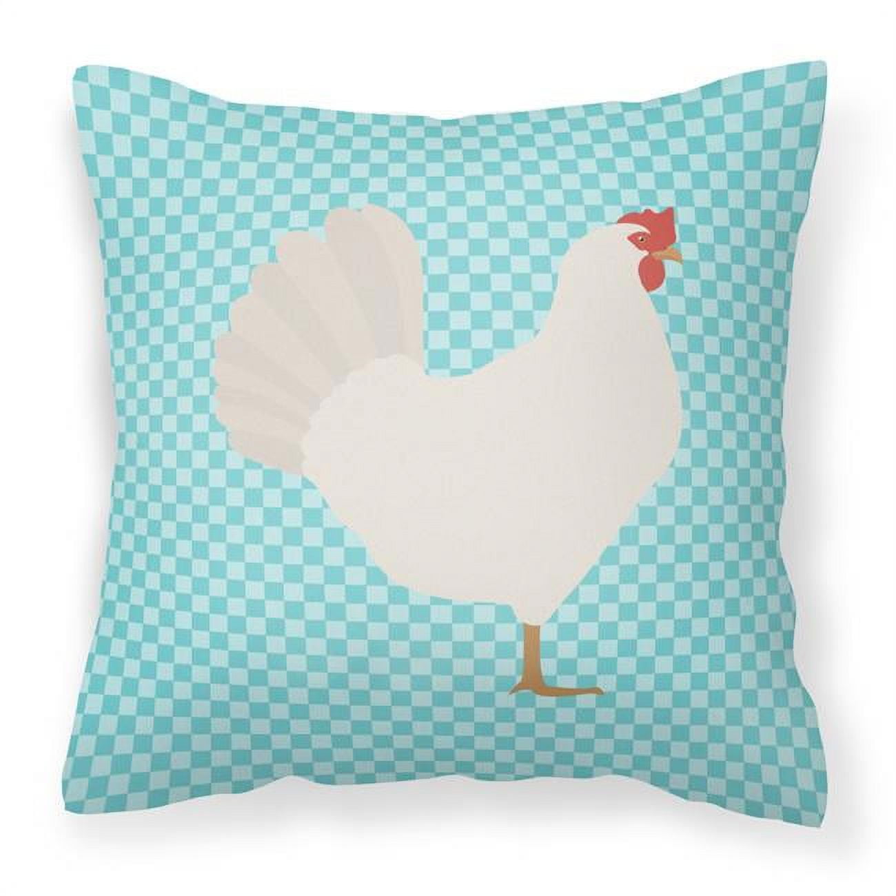 Leghorn Chicken Blue Check Fabric Decorative Pillow - 18 x 18 in.