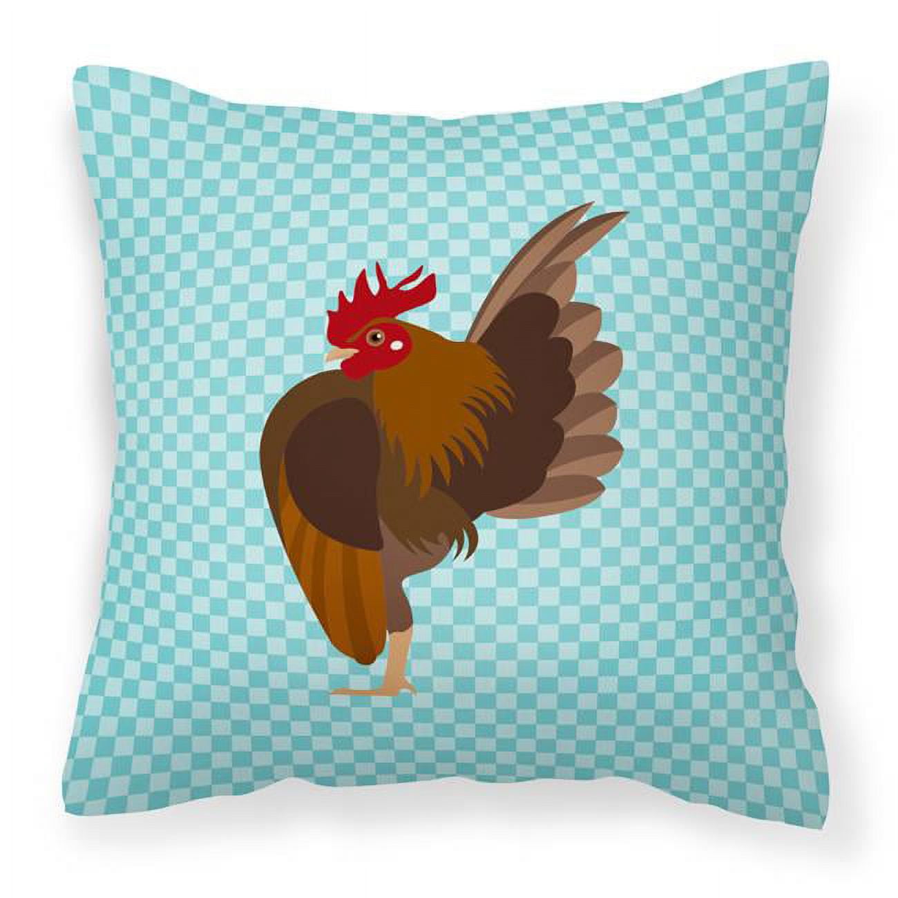 Malaysian Serama Chicken Blue Check Fabric Decorative Pillow - 18 x 18 in.