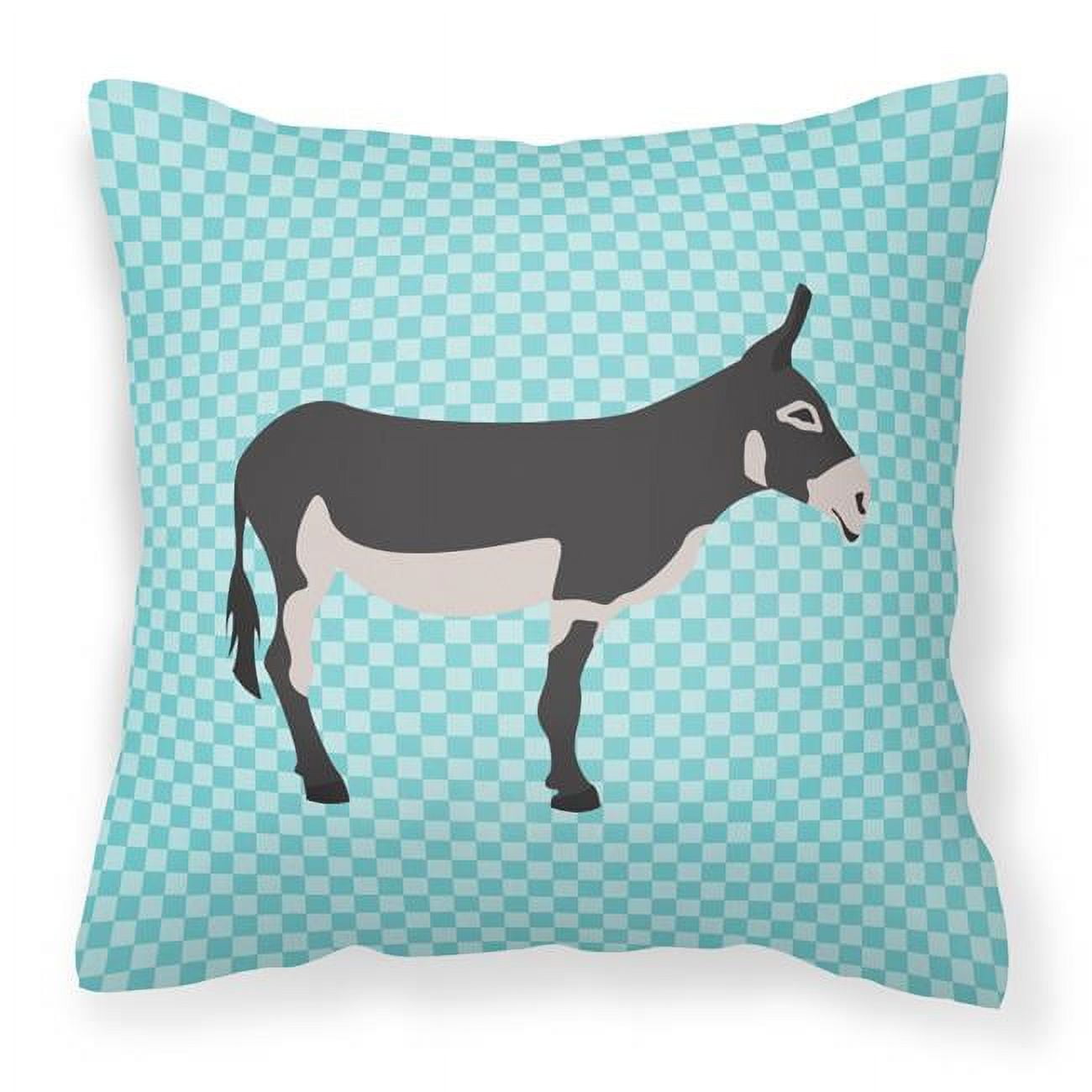 American Mammoth Jack Donkey Blue Check Fabric Decorative Pillow - Blue - 18 x 18 in.
