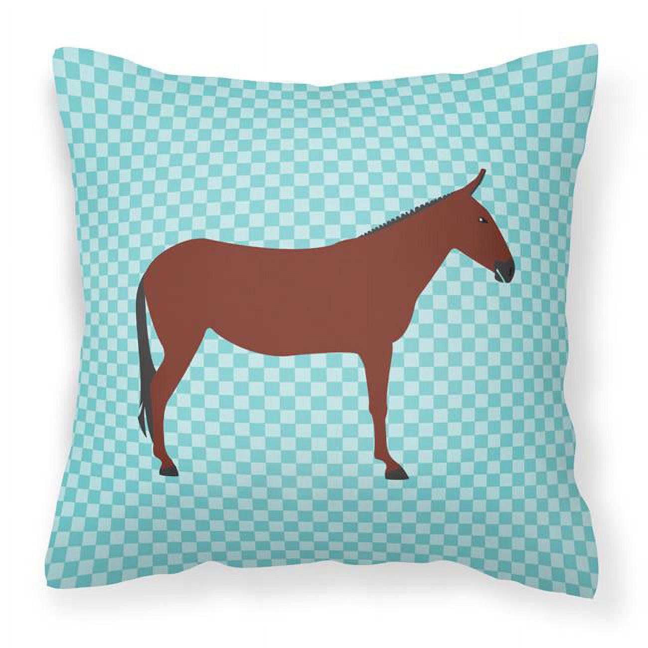 Hinny Horse Donkey Blue Check Fabric Decorative Pillow - 18 x 18 in.