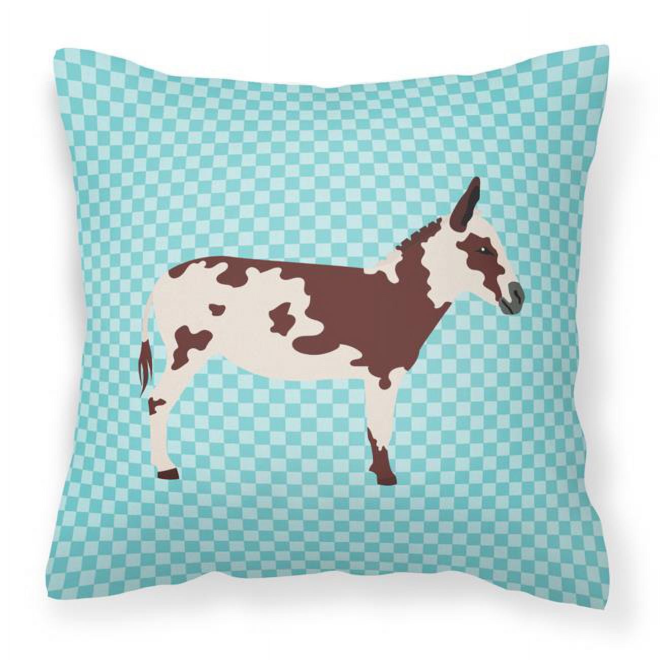 American Spotted Donkey Blue Check Fabric Decorative Pillow - 18 x 18 in.