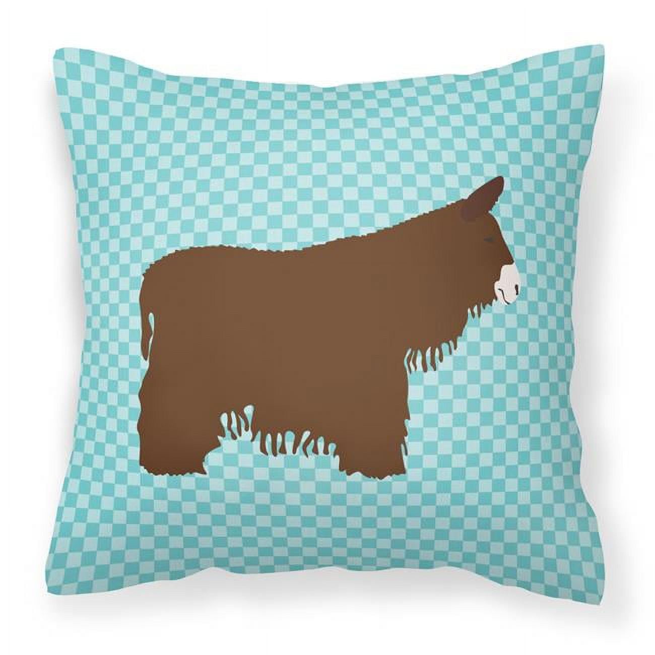 Poitou Poiteuin Donkey Blue Check Fabric Decorative Pillow - 18 x 18 in.