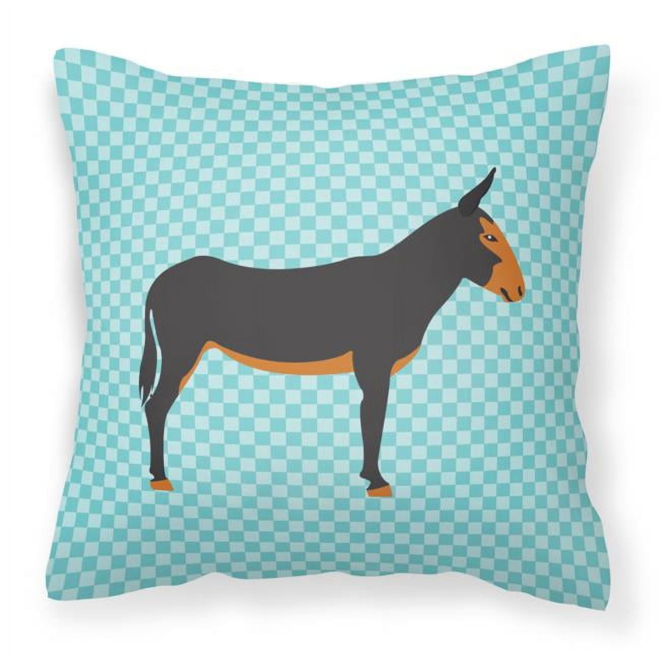 Catalan Donkey Blue Check Fabric Decorative Pillow - 18 x 18 in.