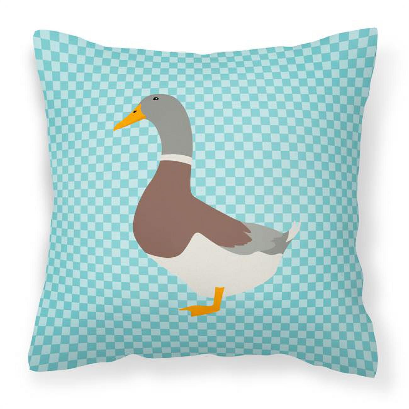 Saxony Sachsenente Duck Blue Check Fabric Decorative Pillow - 18 x 18 in.