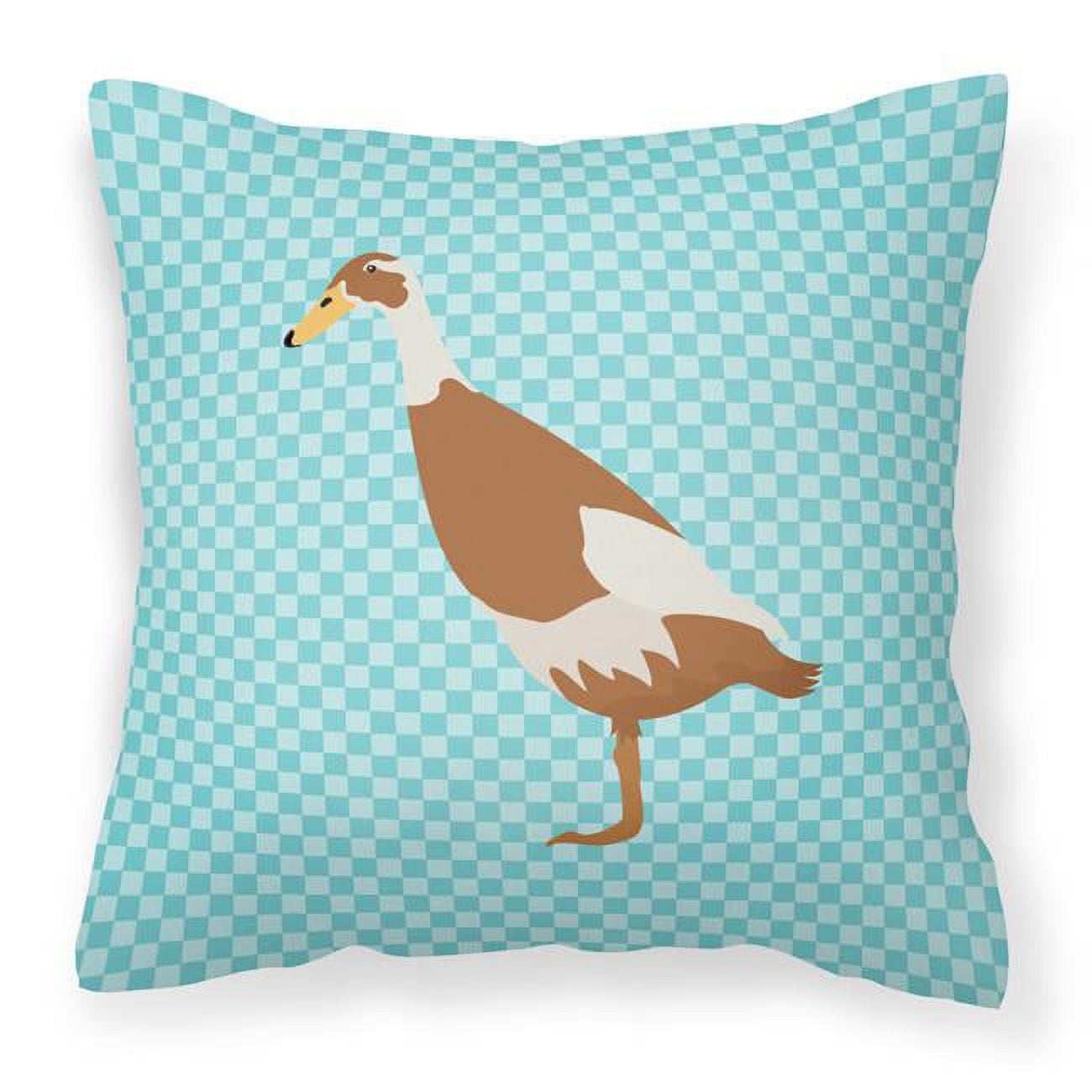 BB8039PW1818 Indian Runner Duck Blue Check Fabric Decorative Pillow, 18 x 18 in.
