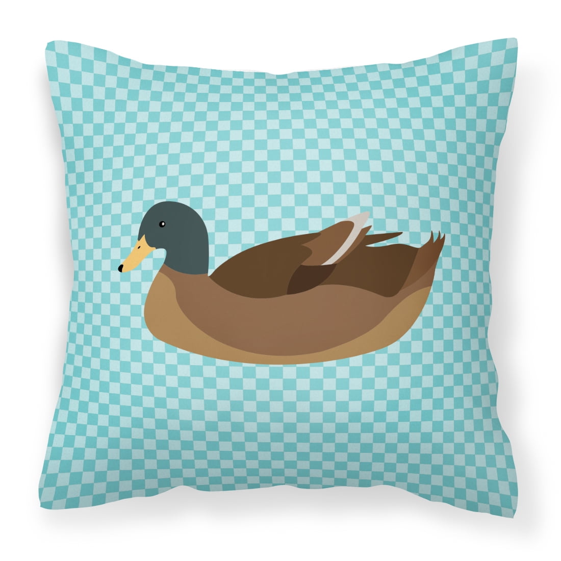 Khaki Campbell Duck Blue Check Fabric Decorative Pillow - 18 x 18 in.
