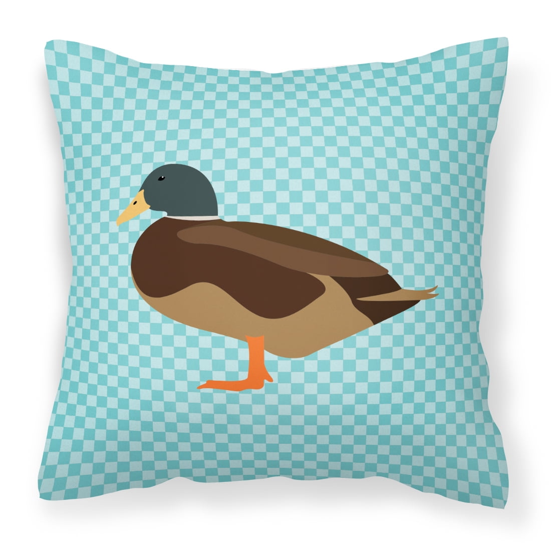 Silver Bantam Duck Blue Check Fabric Decorative Pillow - 18 x 18 in.