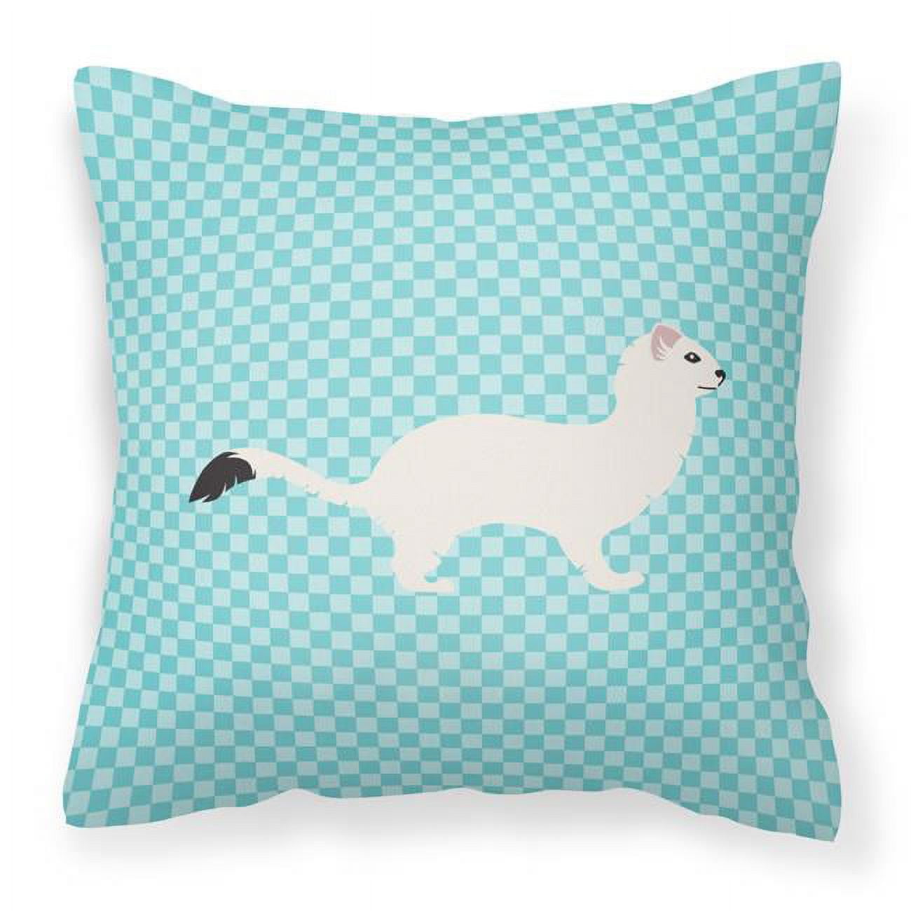 Stoat Short-Tailed Weasel Blue Check Fabric Decorative Pillow - 18 x 18 in.