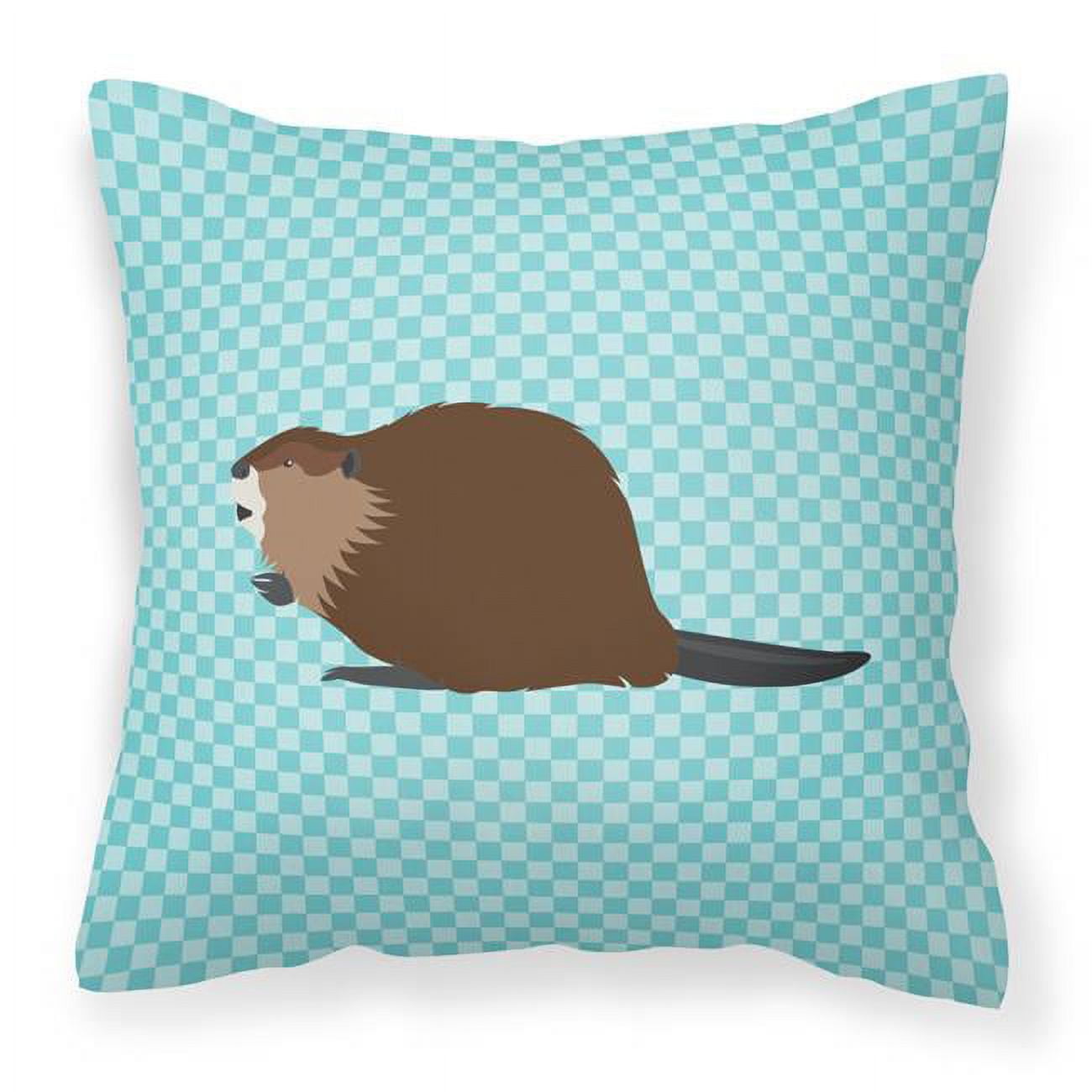 Eurasian Beaver Blue Check Fabric Decorative Pillow - 18 x 18 in.