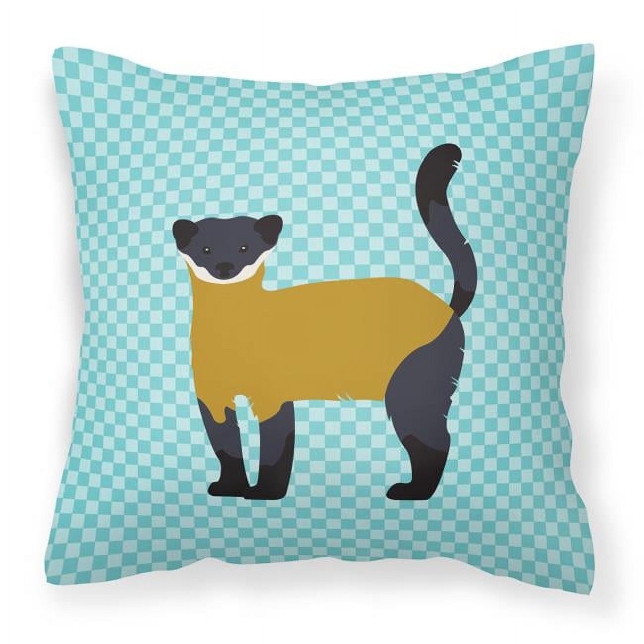 Yellow-Throated Marten Blue Check Fabric Decorative Pillow - 18 x 18 in.