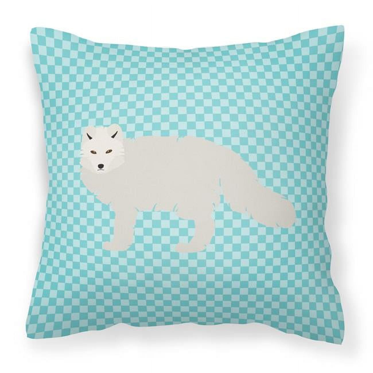 White Arctic Fox Blue Check Fabric Decorative Pillow, 18 x 18 in.