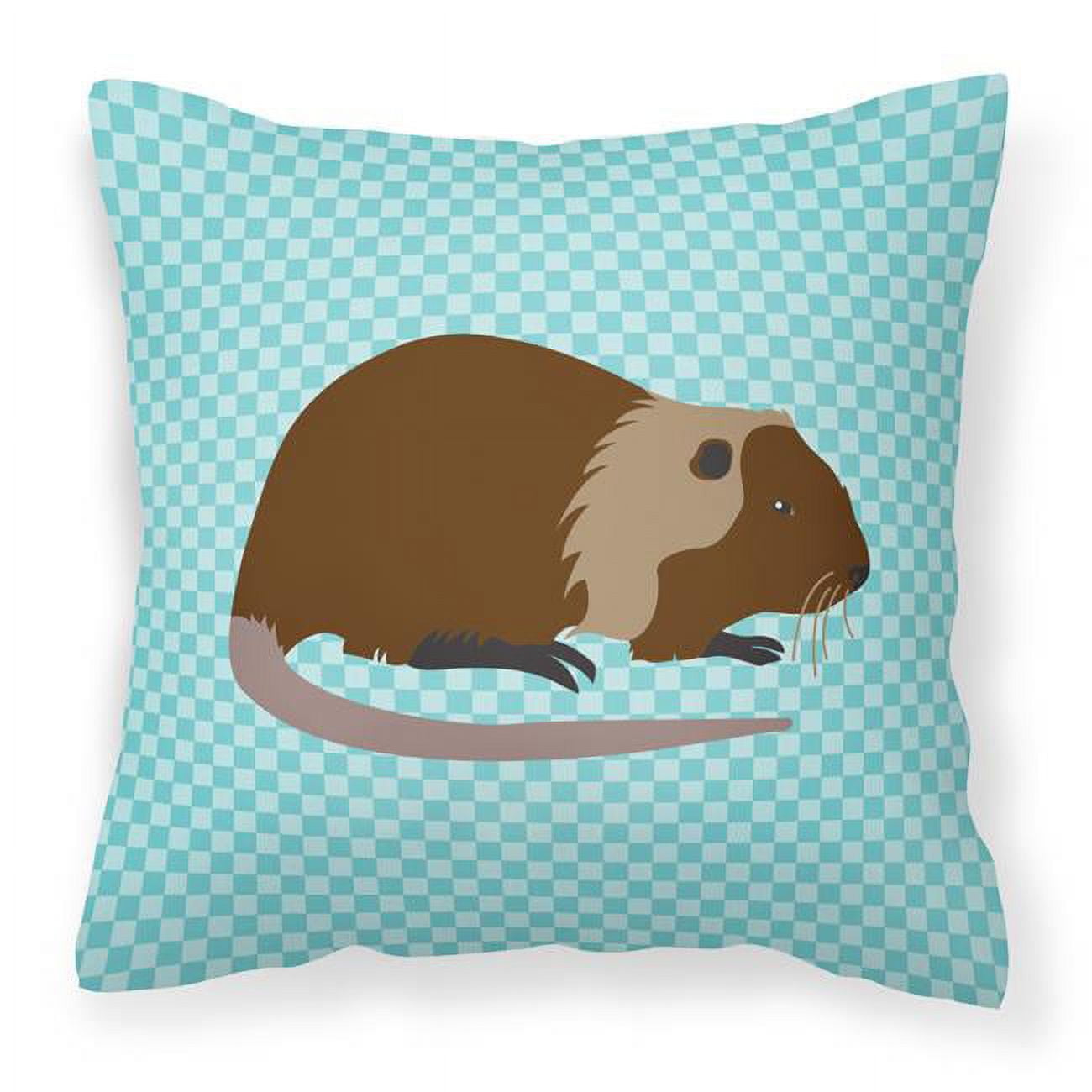 Coypu Nutria River Rat Blue Check Fabric Decorative Pillow - 18 x 18 in.