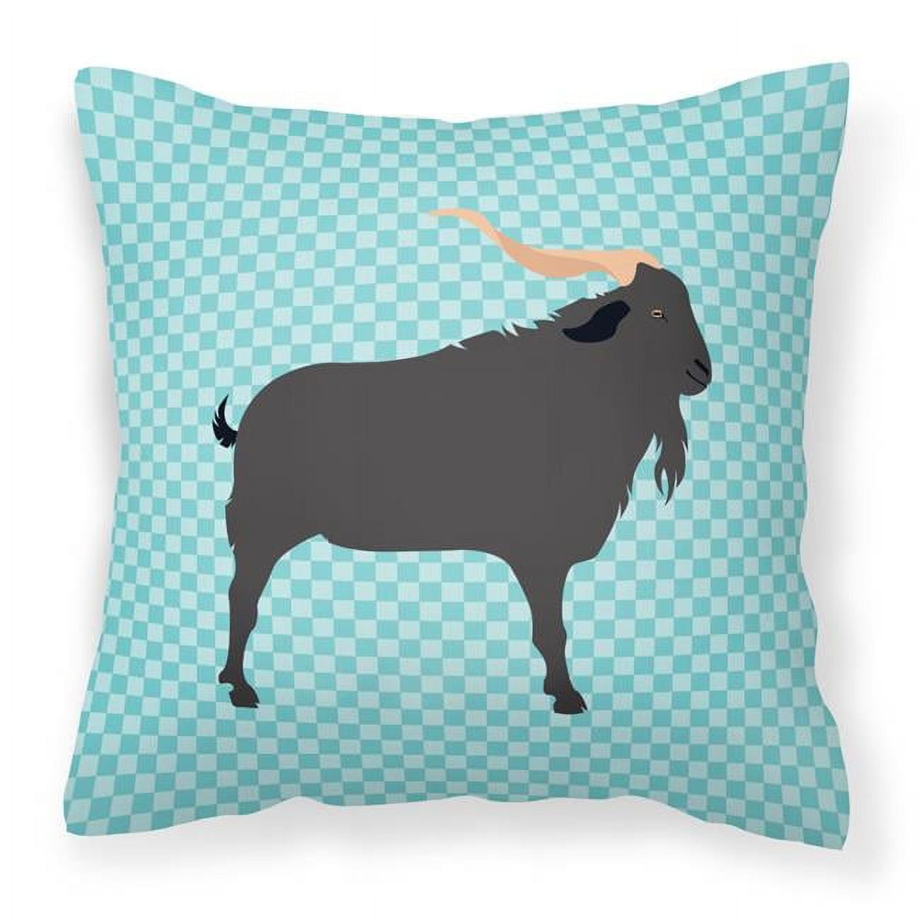 Verata Goat Blue Check Fabric Decorative Pillow - 18 x 18 in.