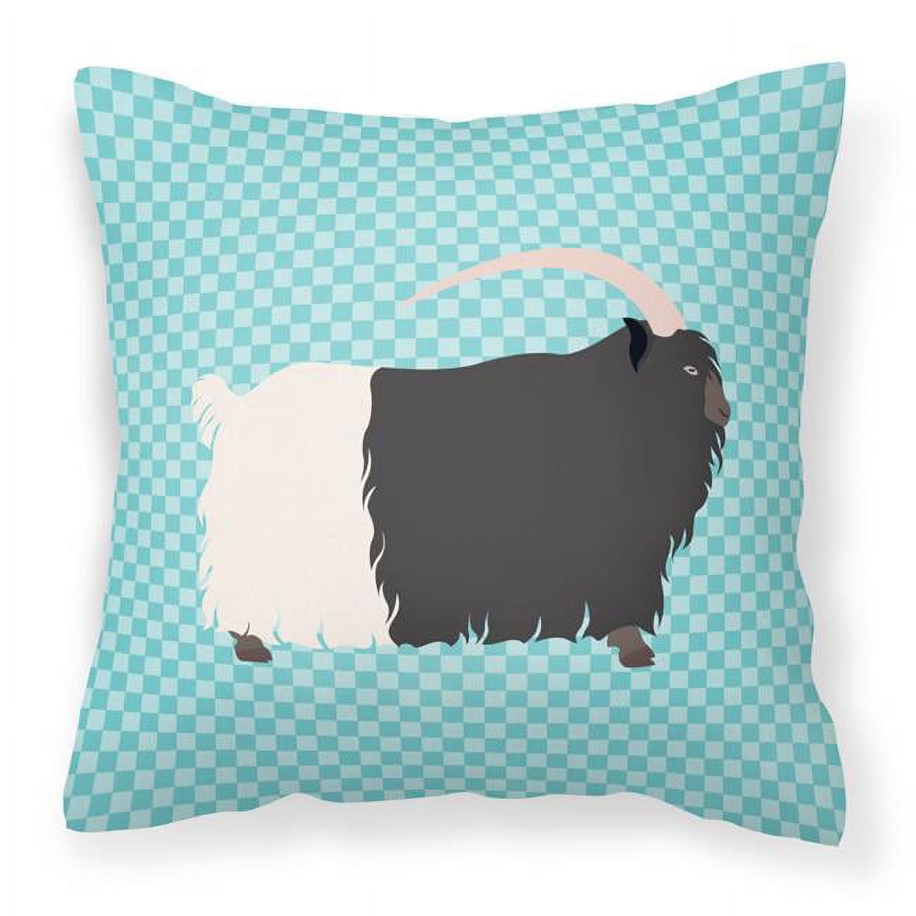 Welsh Black-Necked Goat Blue Check Fabric Decorative Pillow - 18 x 18 in.