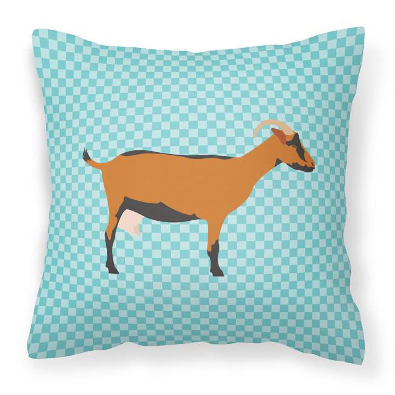 Oberhasli Goat Blue Check Fabric Decorative Pillow - 18 x 18 in.