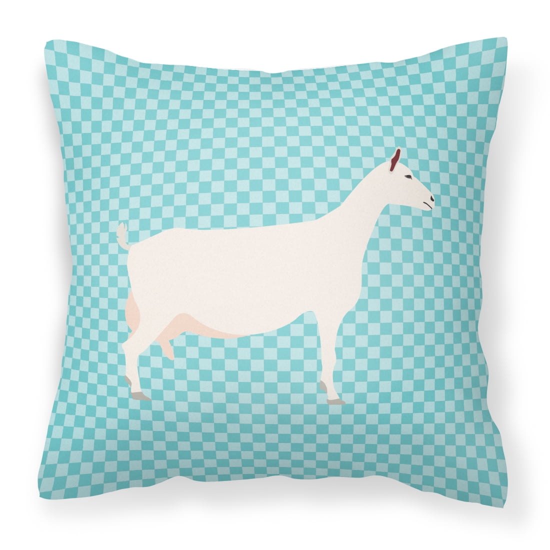 Saanen Goat Blue Check Fabric Decorative Pillow - 18 x 18 in.