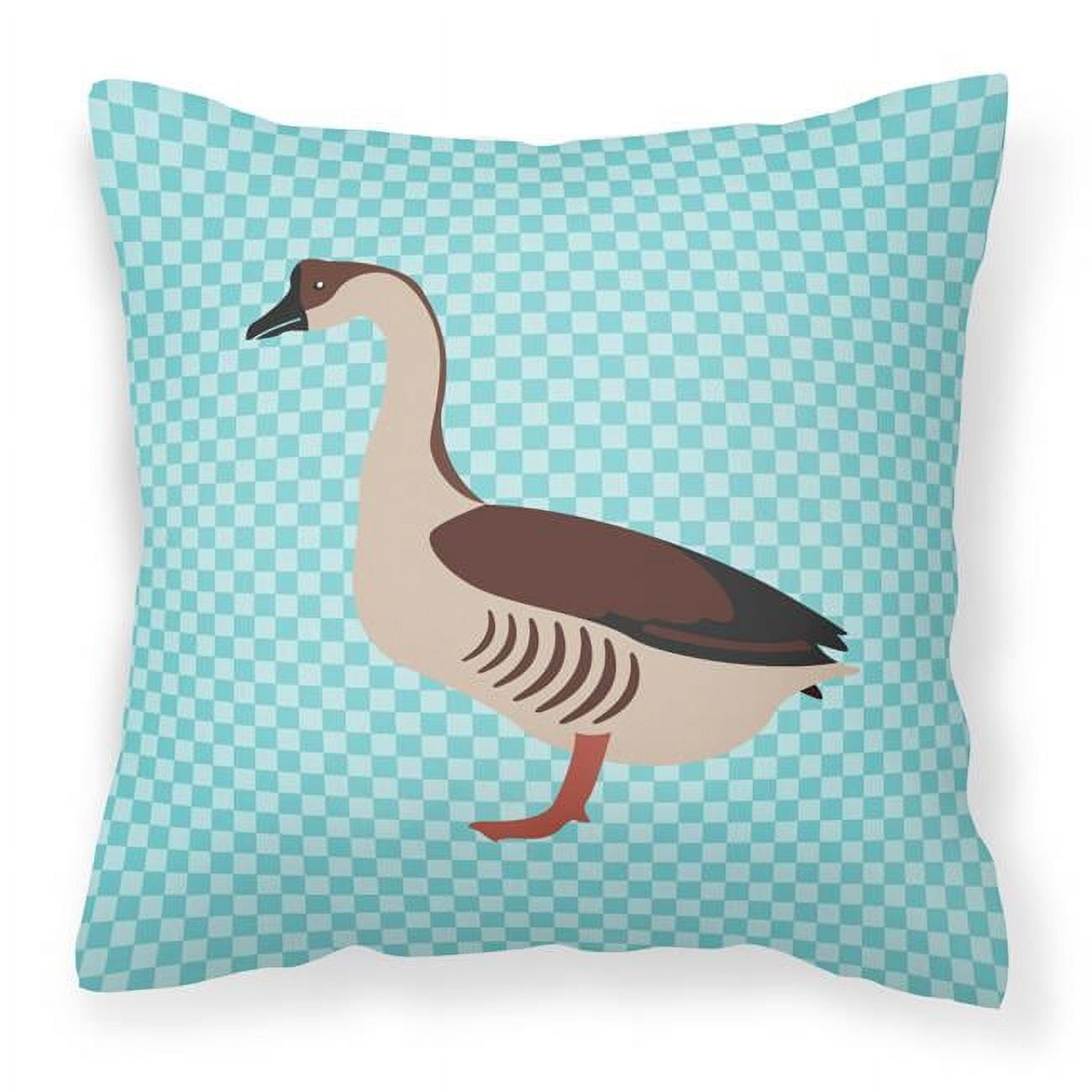 Chinese Goose Blue Check Fabric Decorative Pillow - 18 x 18 in.