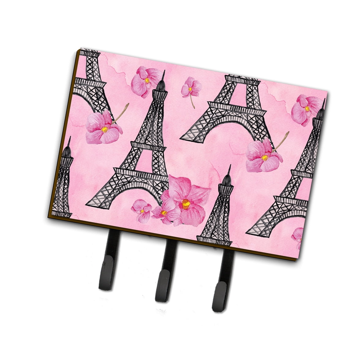Watercolor Pink Flowers & Eiffel Tower Leash or Key Holder, 6 x 2 x 9 in.