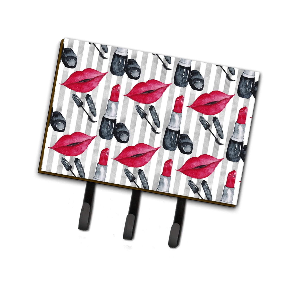 Watercolor Lipstick & Grey Stripes Leash or Key Holder, 6 x 2 x 9 in.