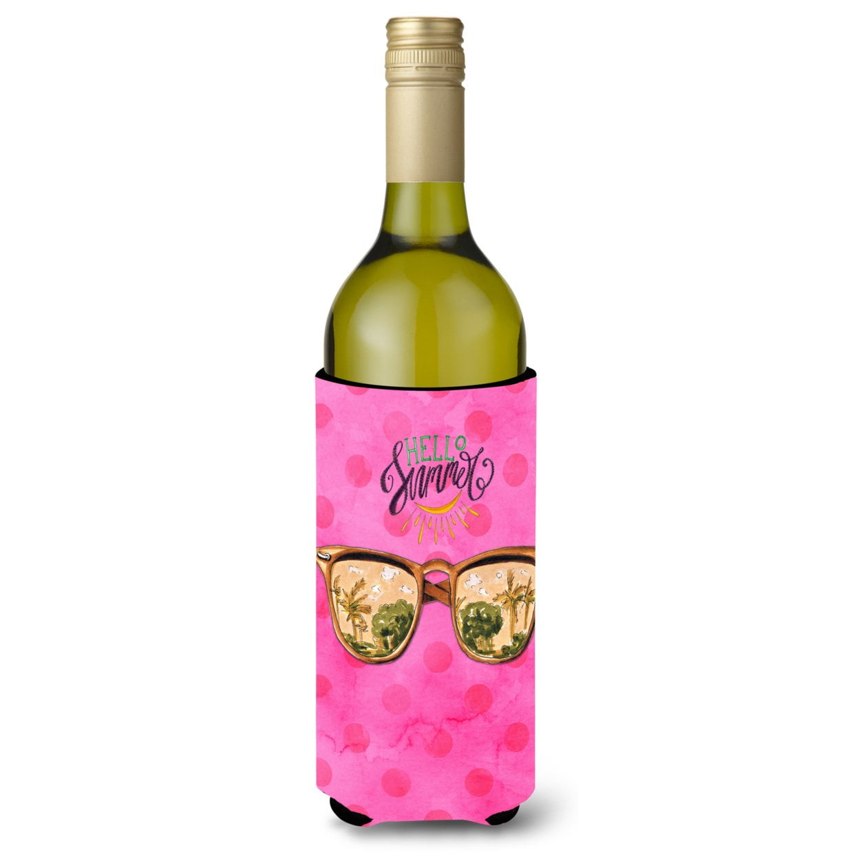 Beach Sunglasses Pink Polkadot Wine Bottle Beverge Insulator Hugger - Pink
