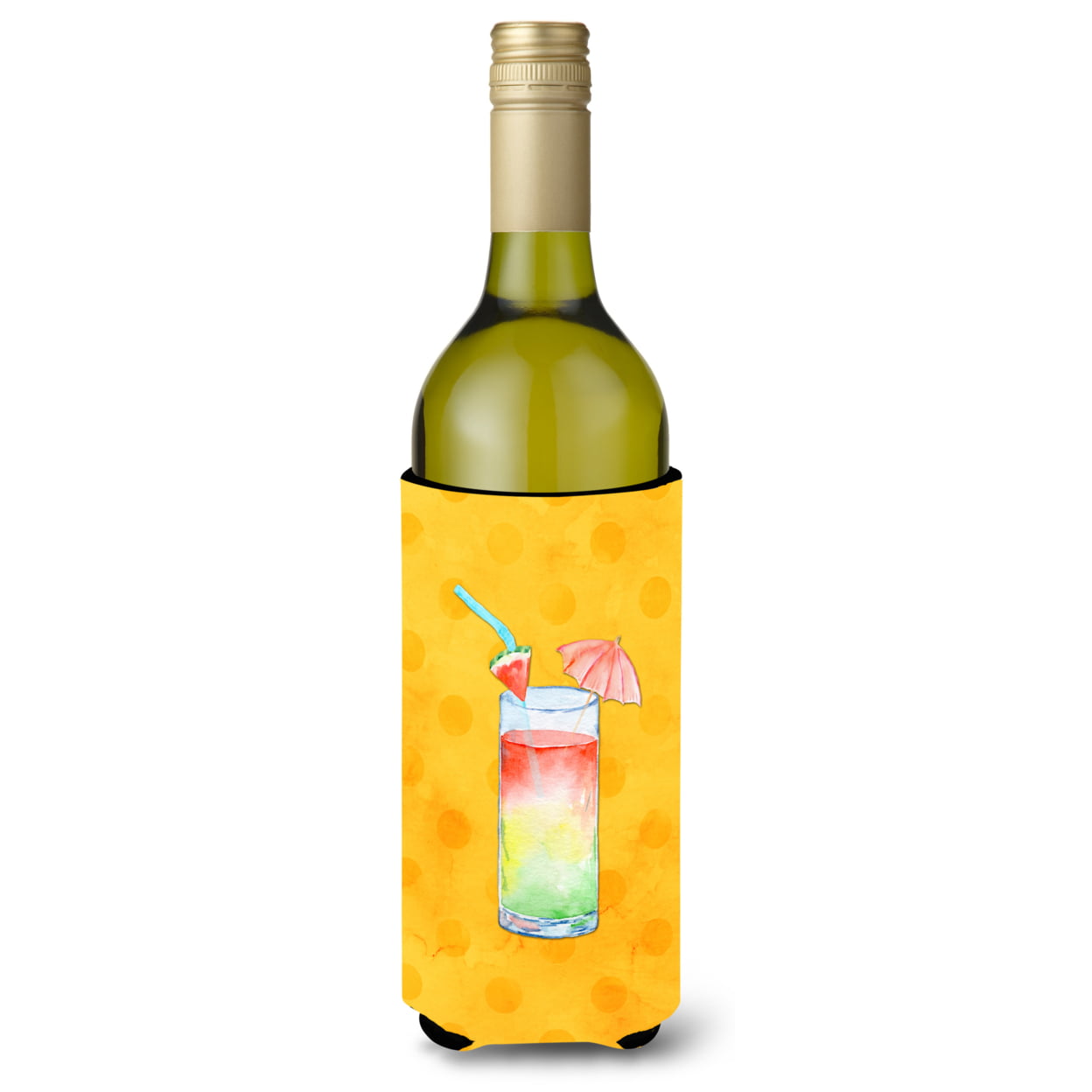 Umberella Cocktail Yellow Polkadot Wine Bottle Beverge Insulator Hugger
