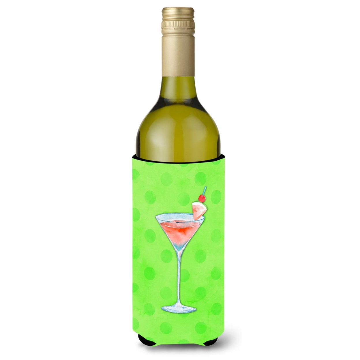Summer Martini Green Polkadot Wine Bottle Beverge Insulator Hugger - Green