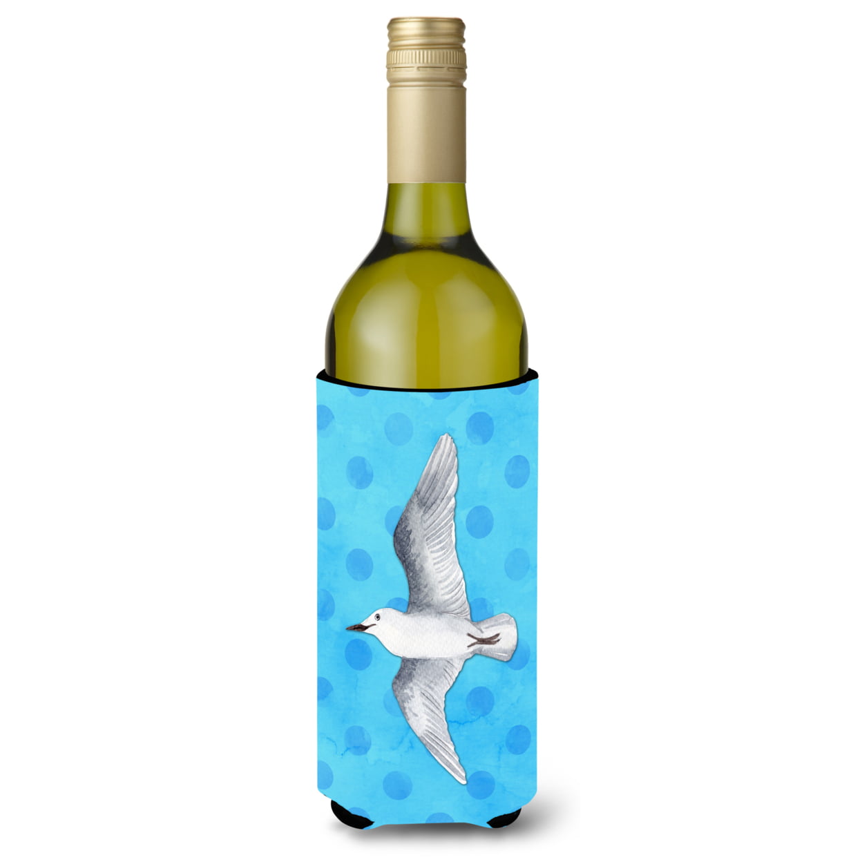 Sea Gull Blue Polkadot Wine Bottle Beverge Insulator Hugger - Blue