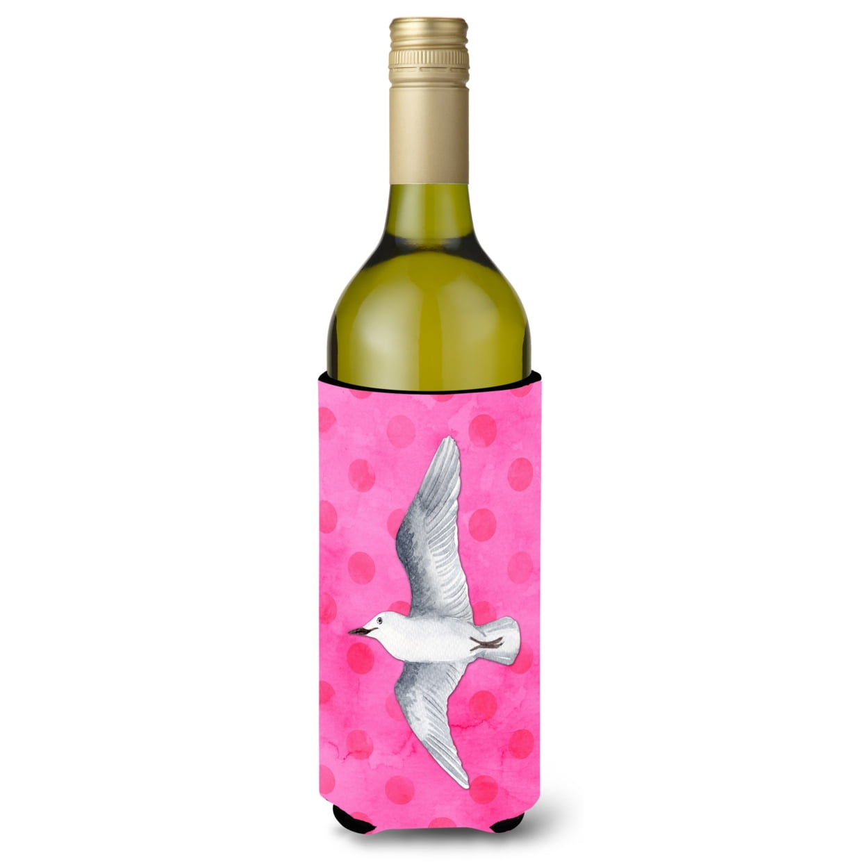 Sea Gull Pink Polkadot Wine Bottle Beverge Insulator Hugger - Pink