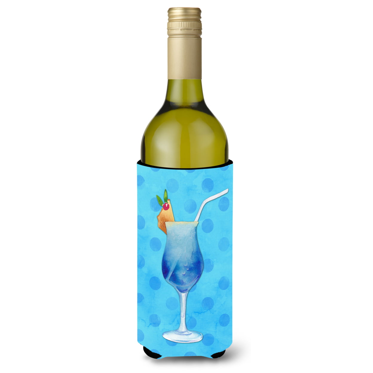 Summer Cocktail Blue Polkadot Wine Bottle Beverge Insulator Hugger