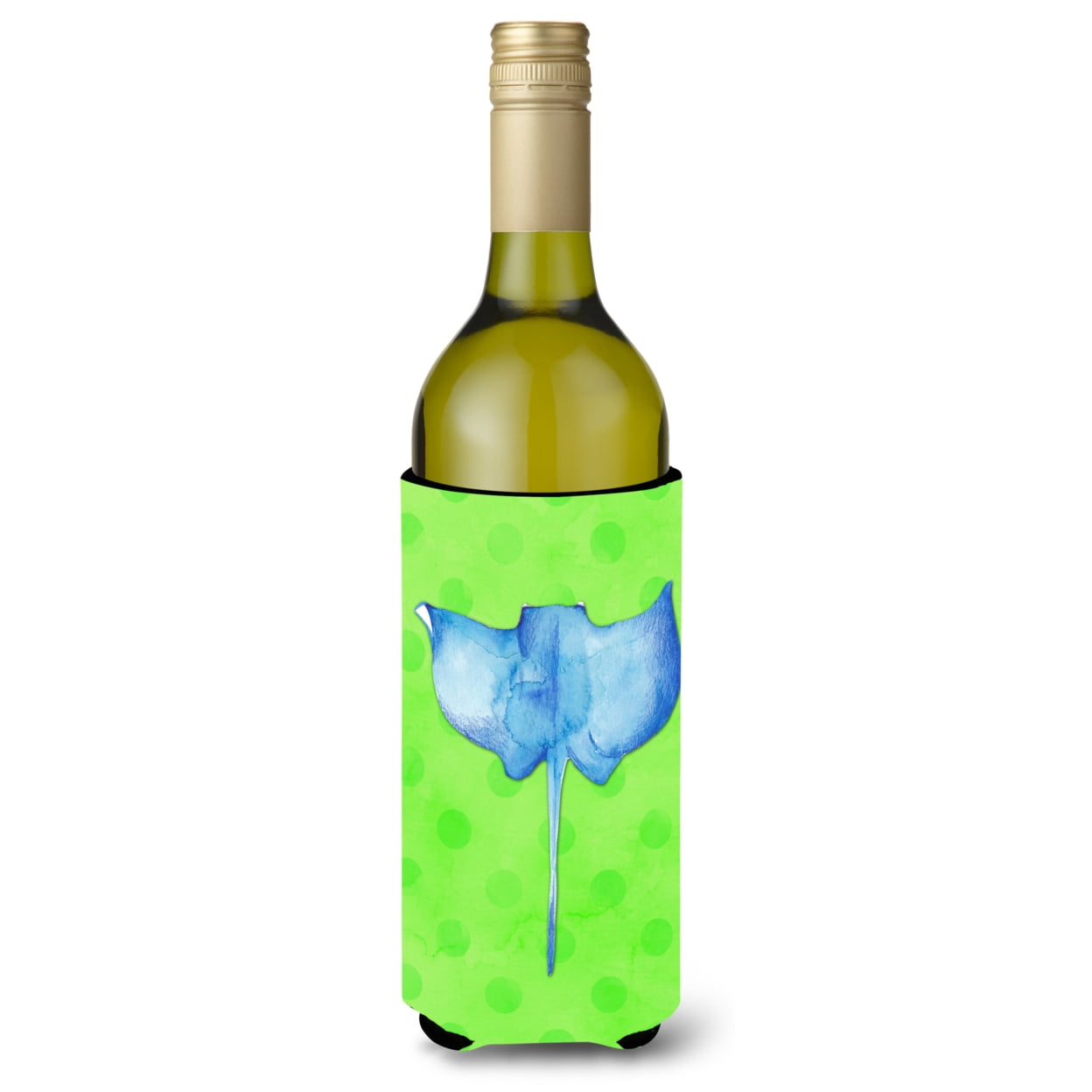 Sting Ray Green Polkadot Wine Bottle Beverge Insulator Hugger - Green