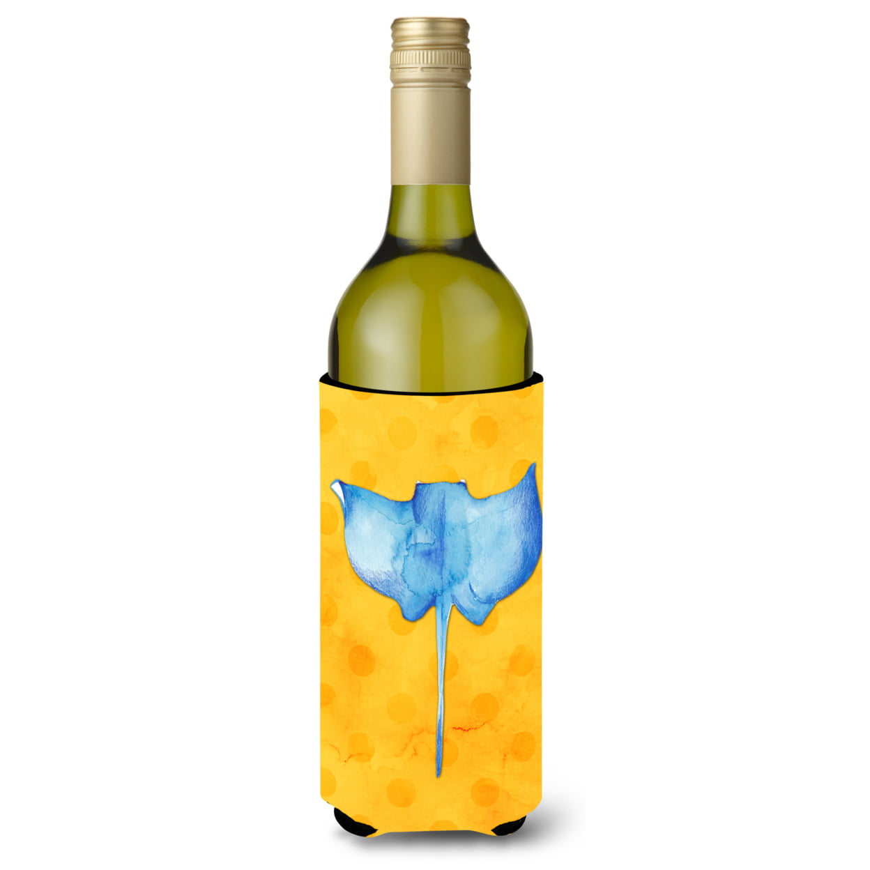 Sting Ray Yellow Polkadot Wine Bottle Beverge Insulator Hugger - Yellow