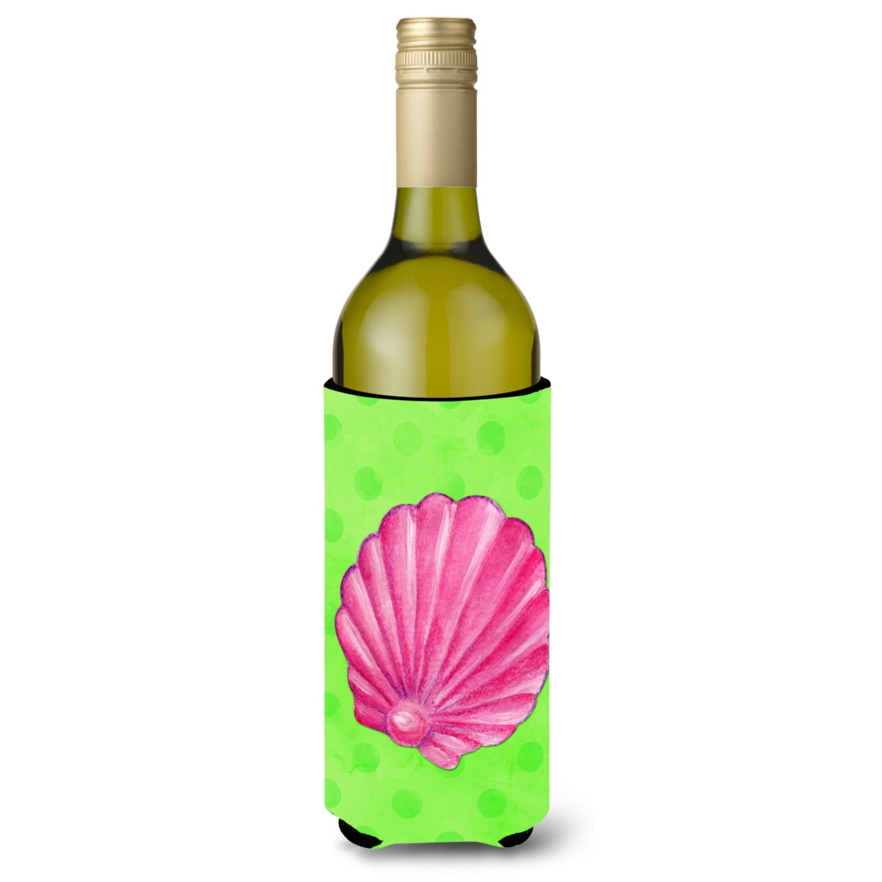 Pink Sea Shell Green Polkadot Wine Bottle Beverge Insulator Hugger