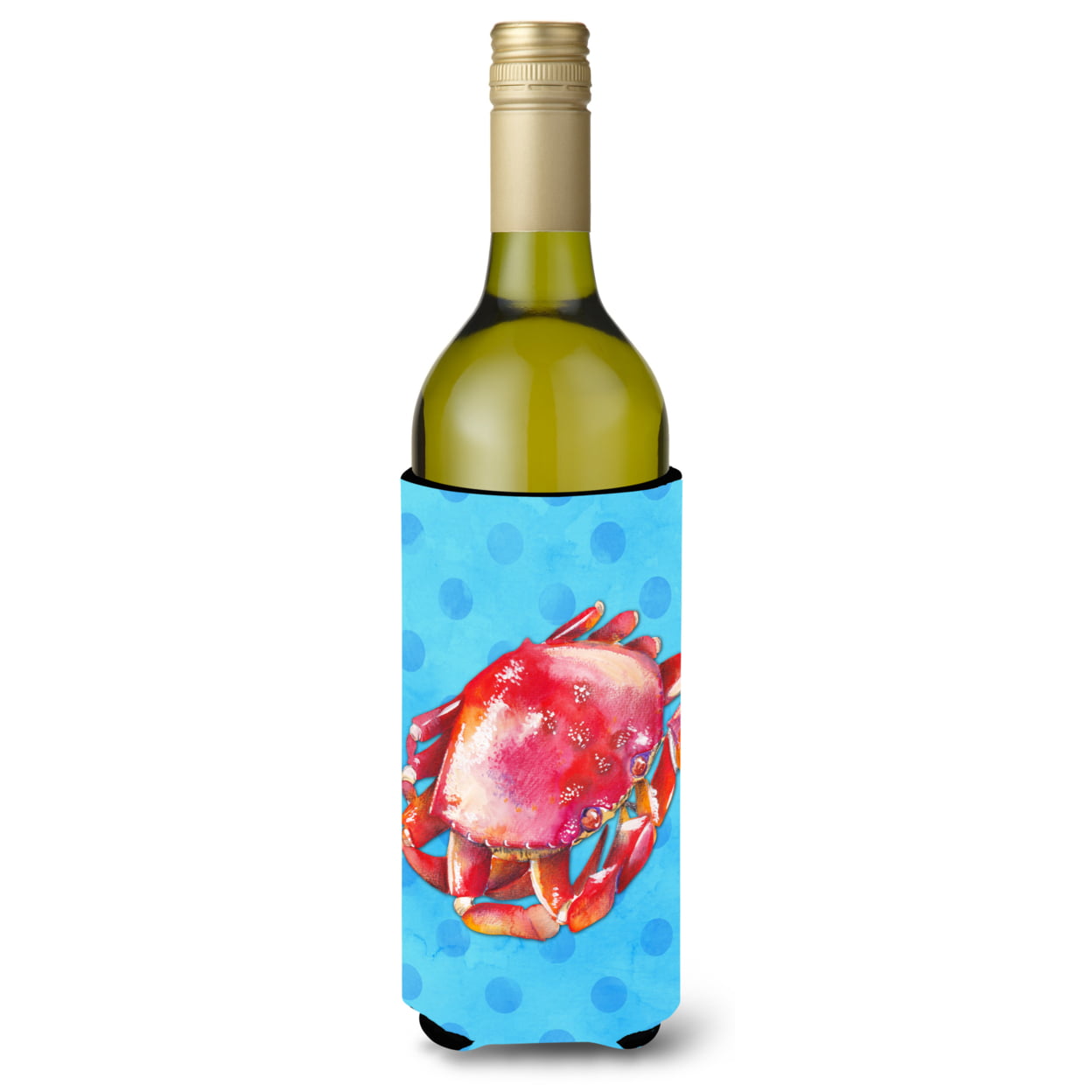 Crab Blue Polkadot Wine Bottle Beverge Insulator Hugger - Blue