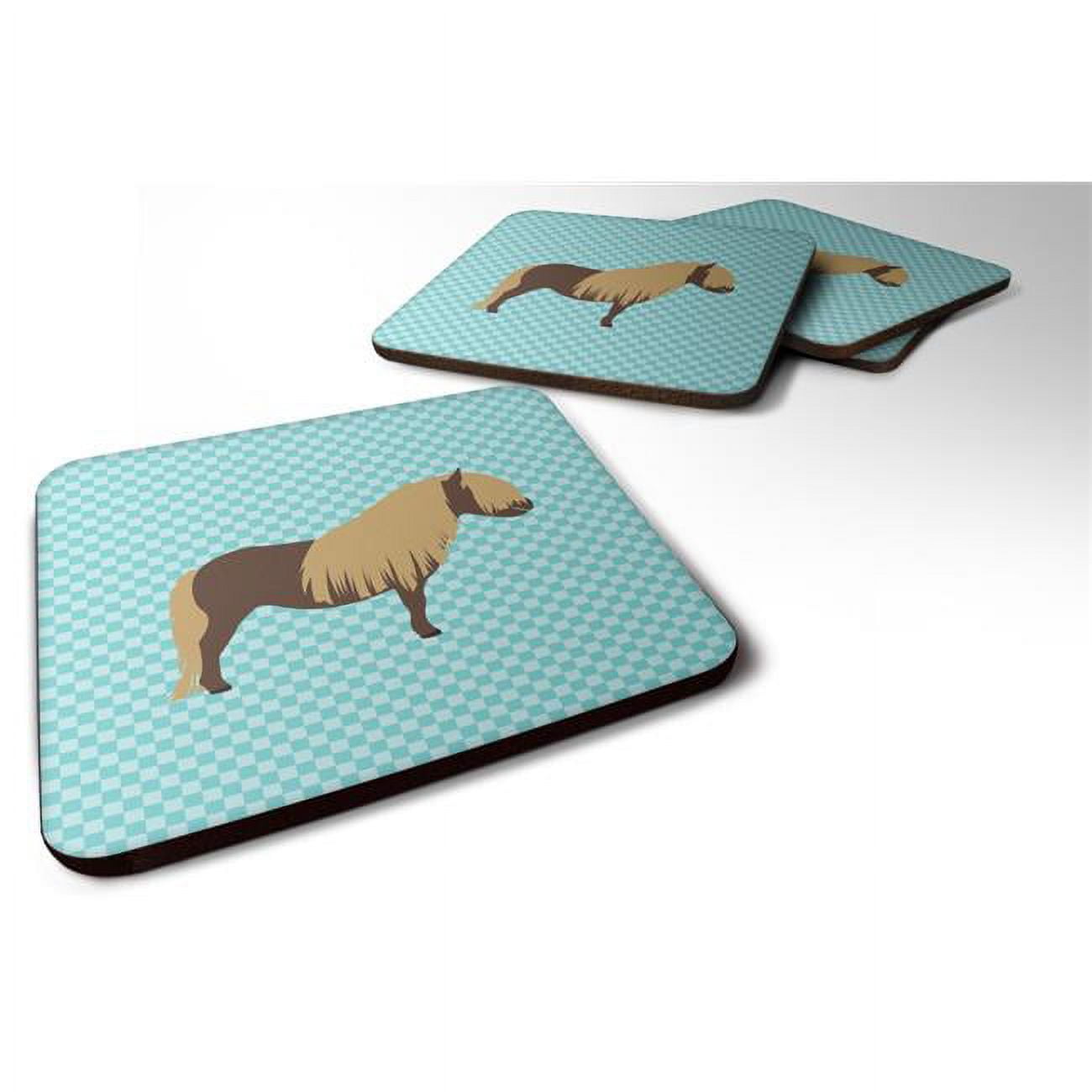 Shetland Pony Horse Blue Check Foam Coaster - Set of 4
