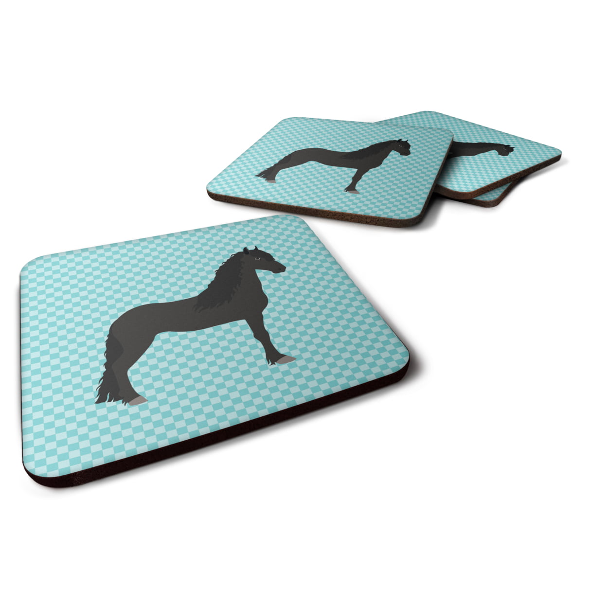 Friesian Horse Blue Check Foam Coaster - Set of 4