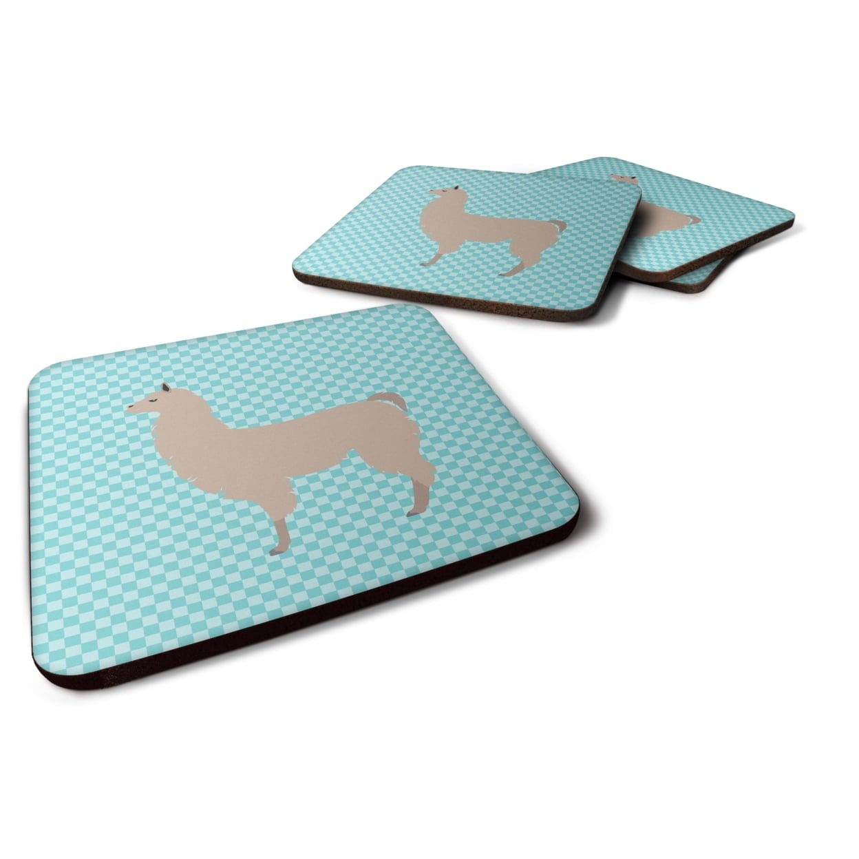 Llama Blue Check Foam Coaster, Set of 4