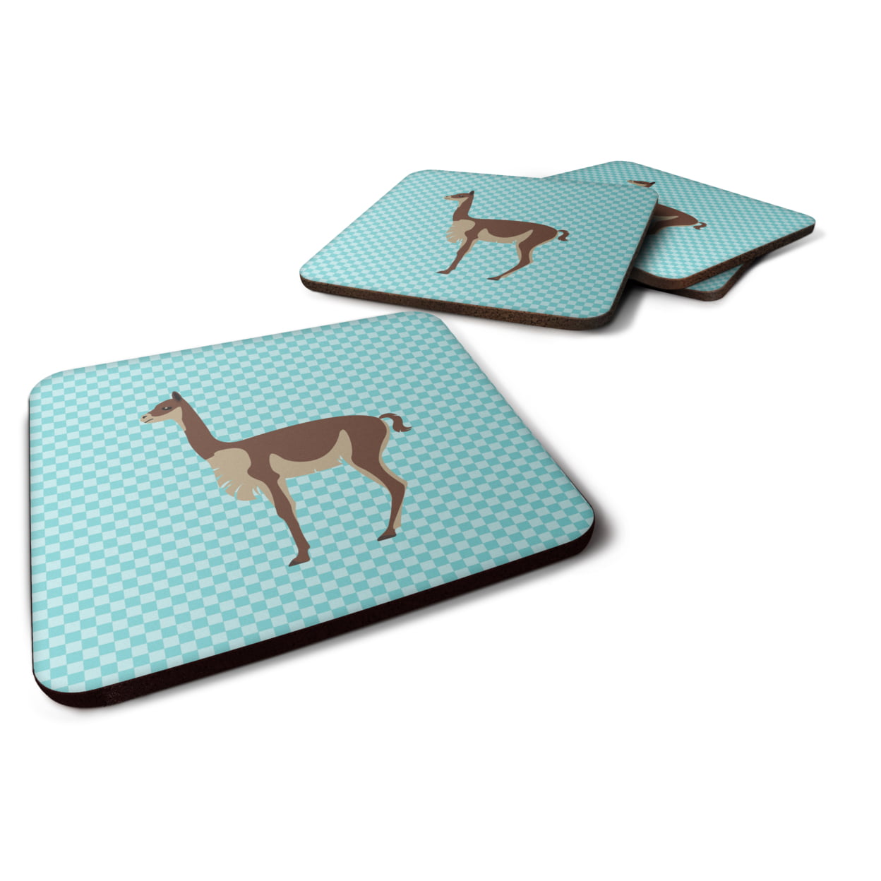 BB8091FC Vicugna or Vicuna Blue Check Foam Coaster, Set of 4