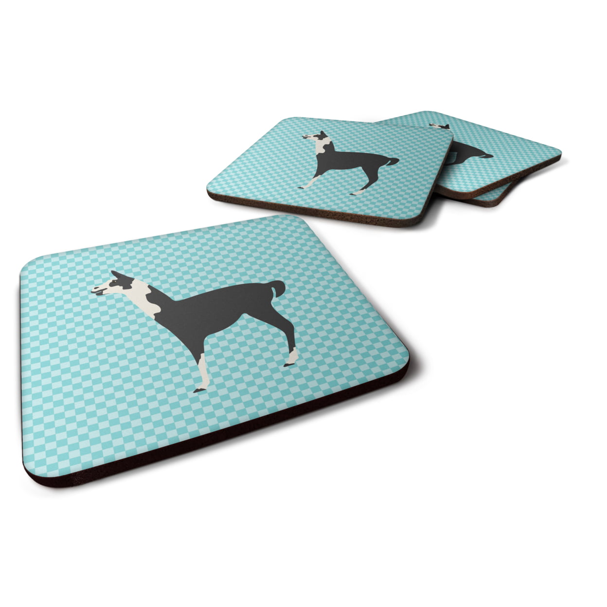 BB8092FC Llama Q Ara Blue Check Foam Coaster, Set of 4