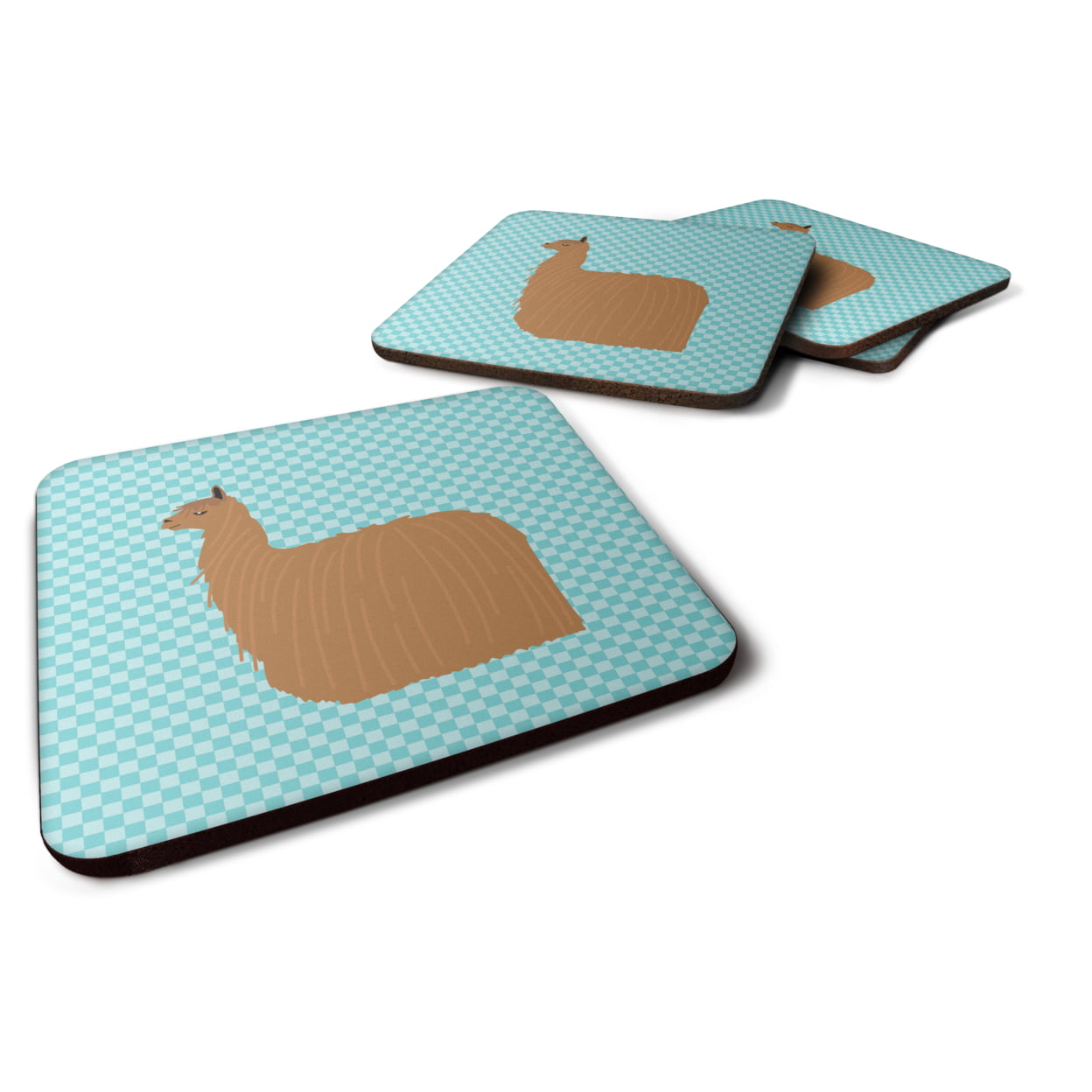 Alpaca Suri Blue Check Foam Coaster, Set of 4