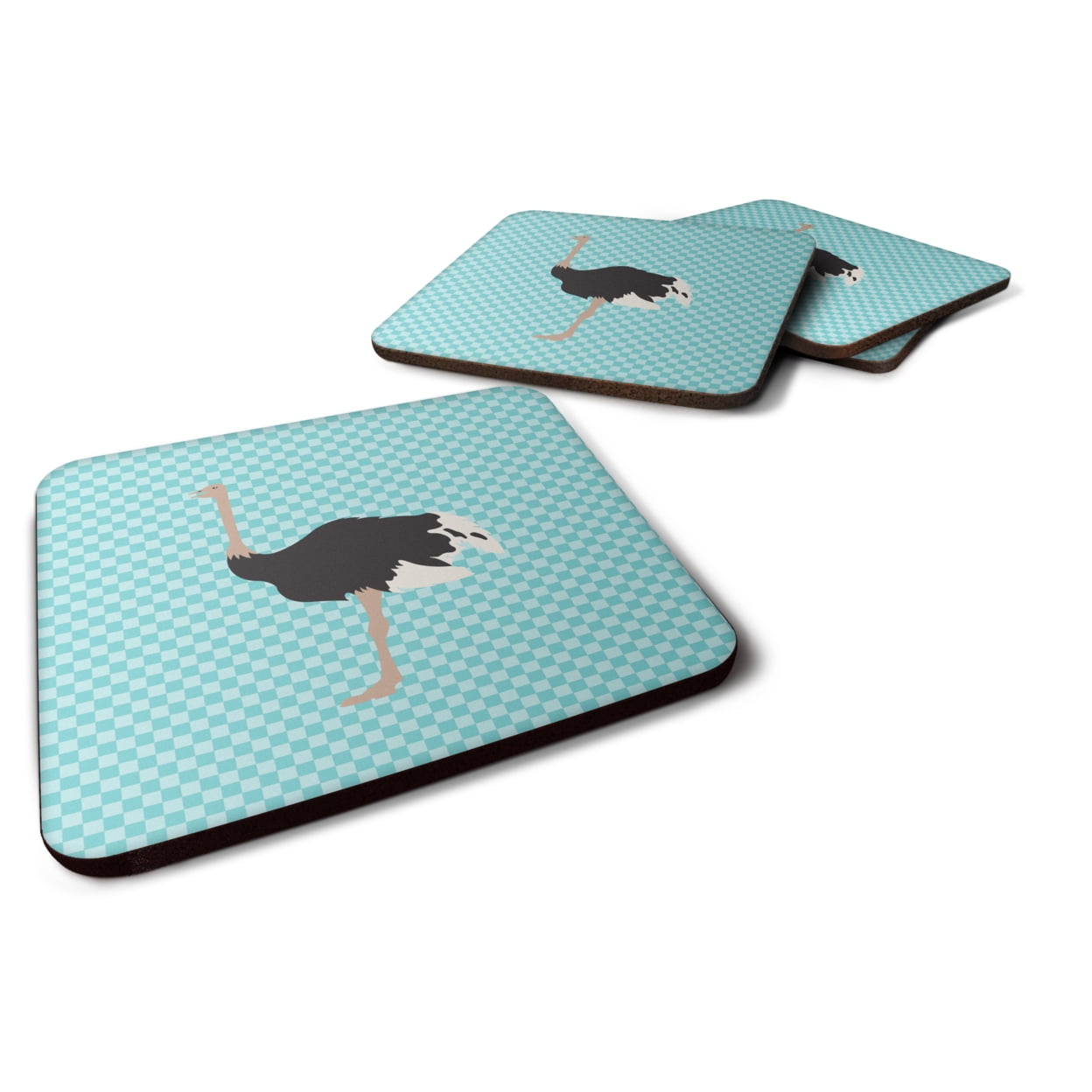Common Ostrich Blue Check Foam Coaster, Set of 4