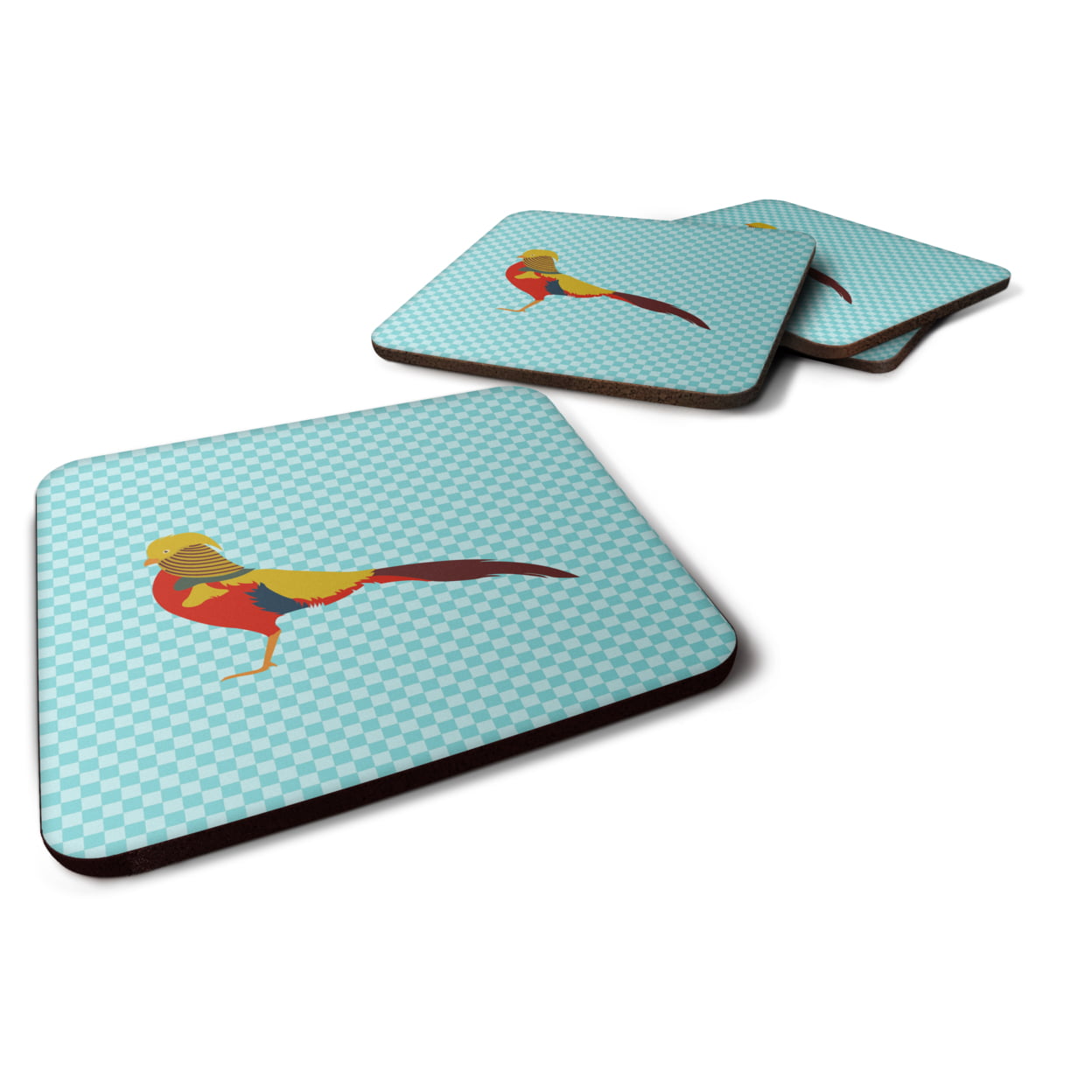 Golden or Chinese Pheasant Blue Check Foam Coaster