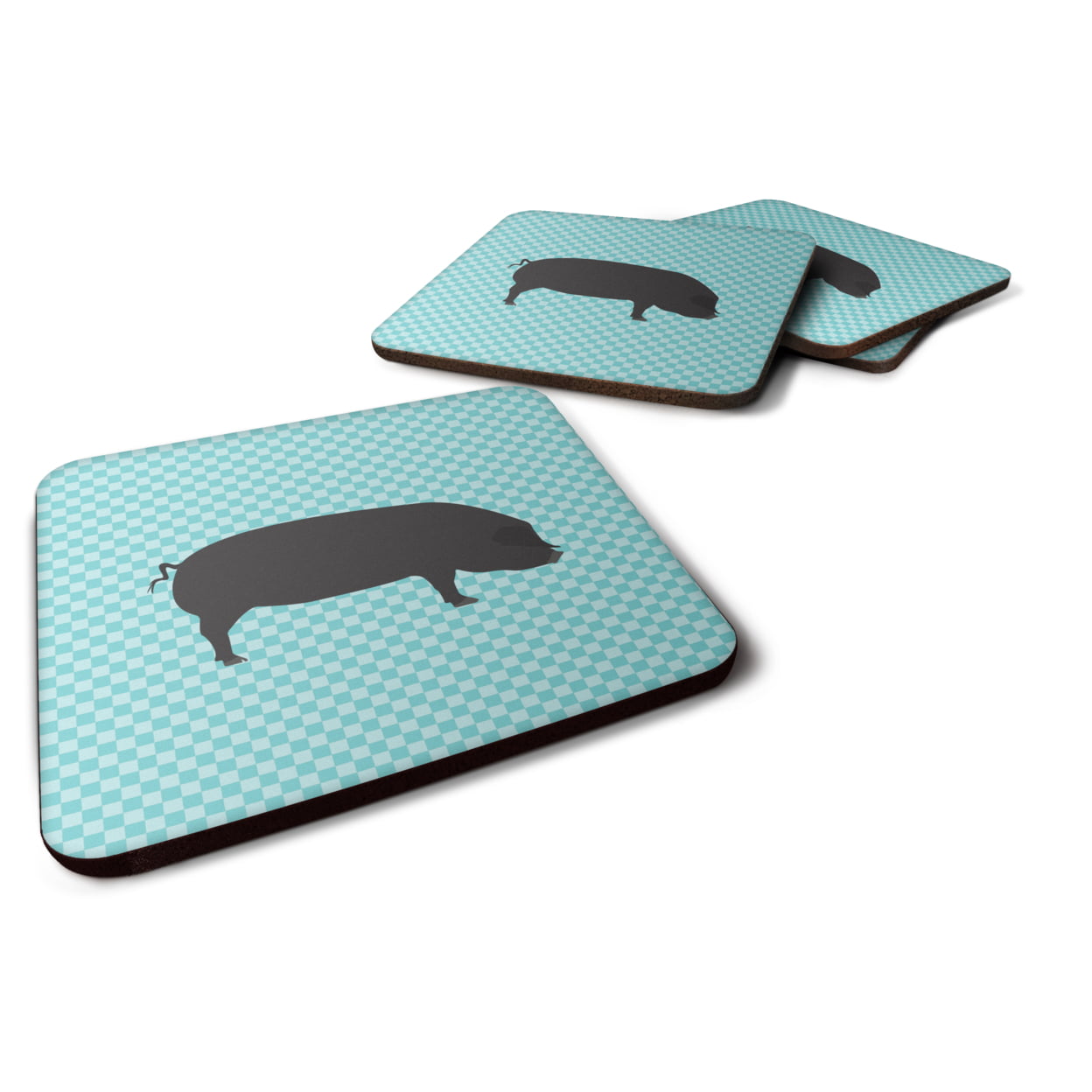 Devon Large Black Pig Blue Check Foam Coaster, Set of 4