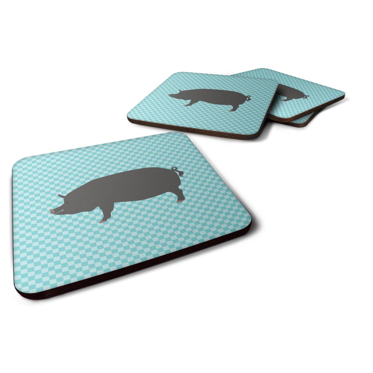 Berkshire Pig Blue Check Foam Coaster, Set of 4