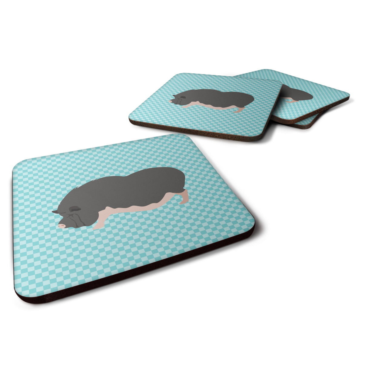 Vietnamese Pot-Bellied Pig Blue Check Foam Coaster