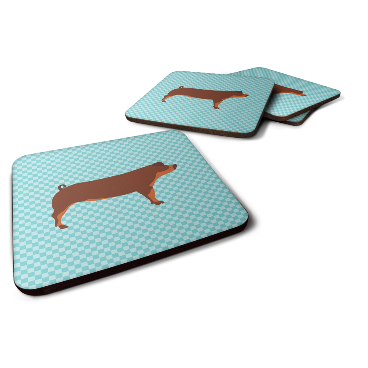 Duroc Pig Blue Check Foam Coaster, Set of 4